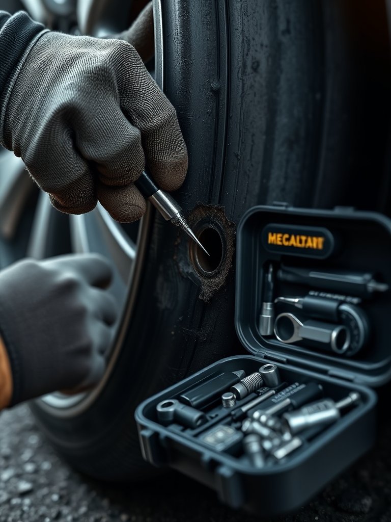 tire repair in action